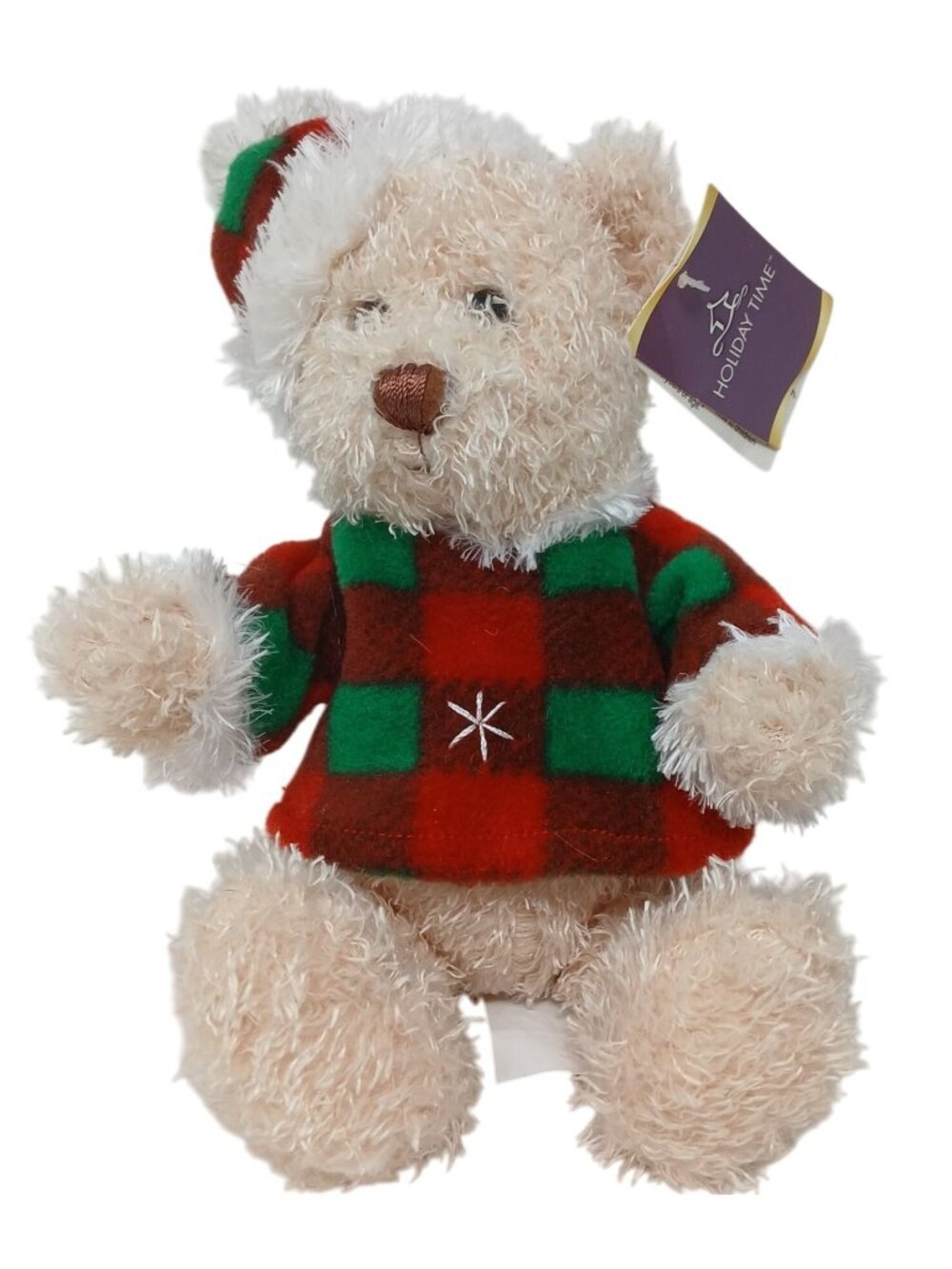 Walmart Holiday Time Plush Santa Bear Red Green Plaid Sweater Hat Holiday  #D43
